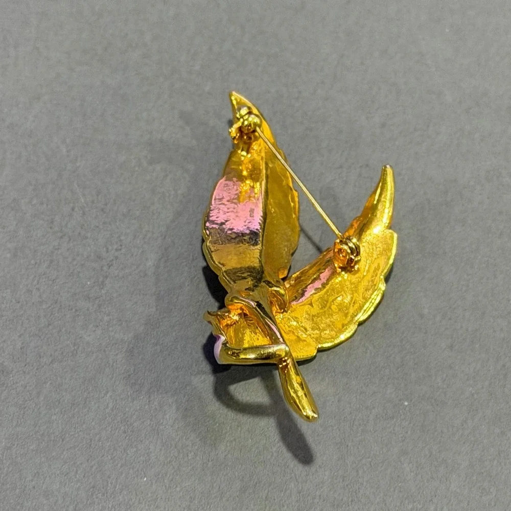 Double‎ Leaf Brooch Women Purple Gold Tone Enamel Pin